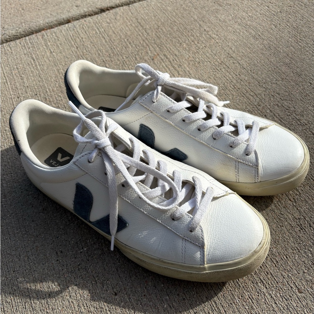 Veja White & Light Blue Campo Leather Sneakers